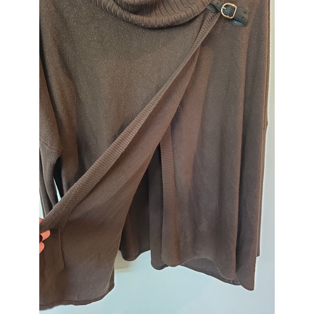 Napa Valley Brown Cowl Neck Buckle Wrap Sweater S/M Chocolate Knit Pullover - Picture 5 of 9